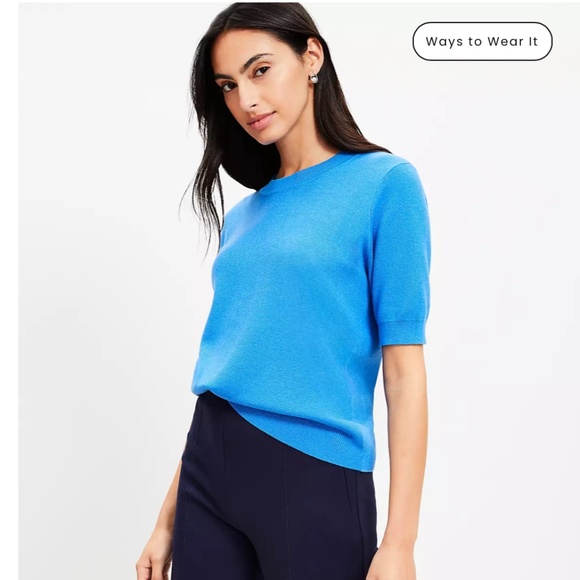LOFT Sweaters - NWT LOFT Women’s Short Sleeve Sweater Tee - Bright Seaport Blue - Size Small